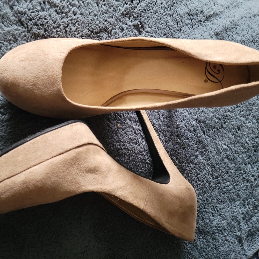 Tan suede platform heels
